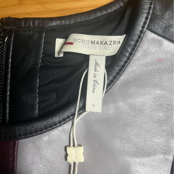 NWOT BCBG Max Azria Runway leather top with color-blocked panels. Size L - Picture 4 of 9